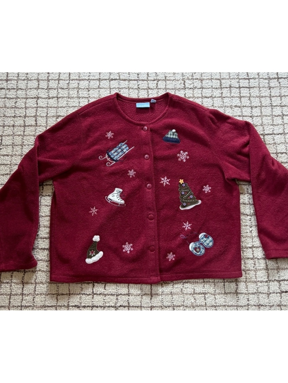 Vintage Women’s Croft & Barrow Red Fleece Grandmacore granny Christmas Cardigan